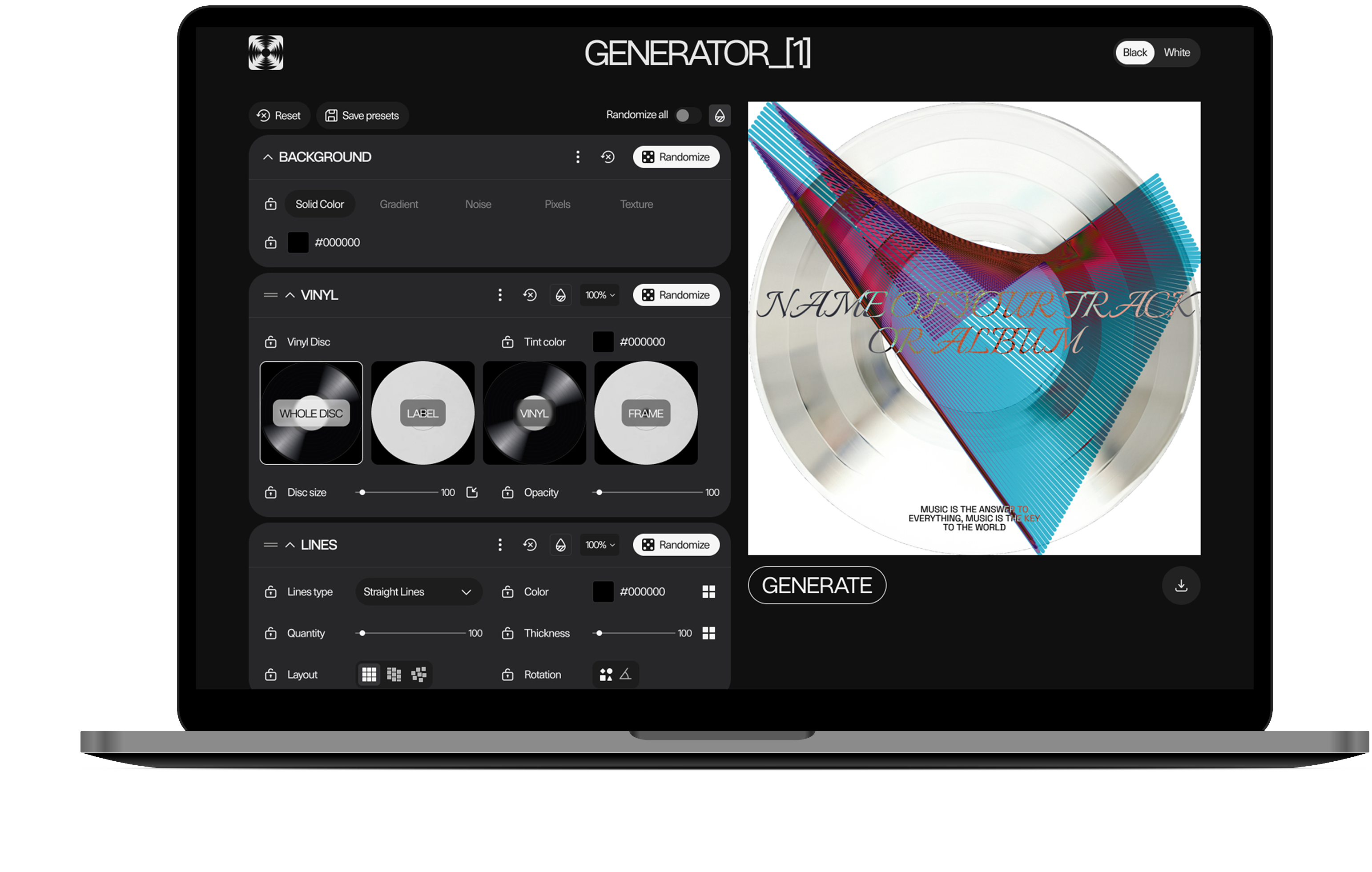 Image of the generator's interface
